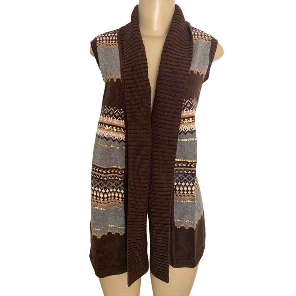 Petite Fair Isle Knit Grandpa Style Sequin Dark Academia Sweater Shrug